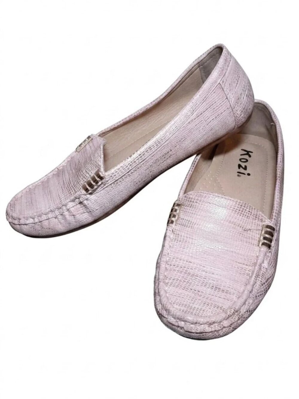 Kozi Metallic Loafer Shoes Light Pink Vegan Faux Leather Gold Slip On Flats 37